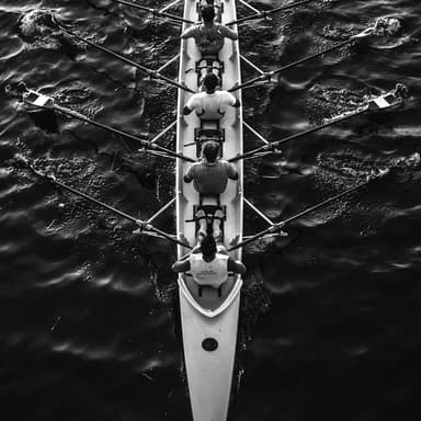 Team rowing together, representing leadership and teamwork